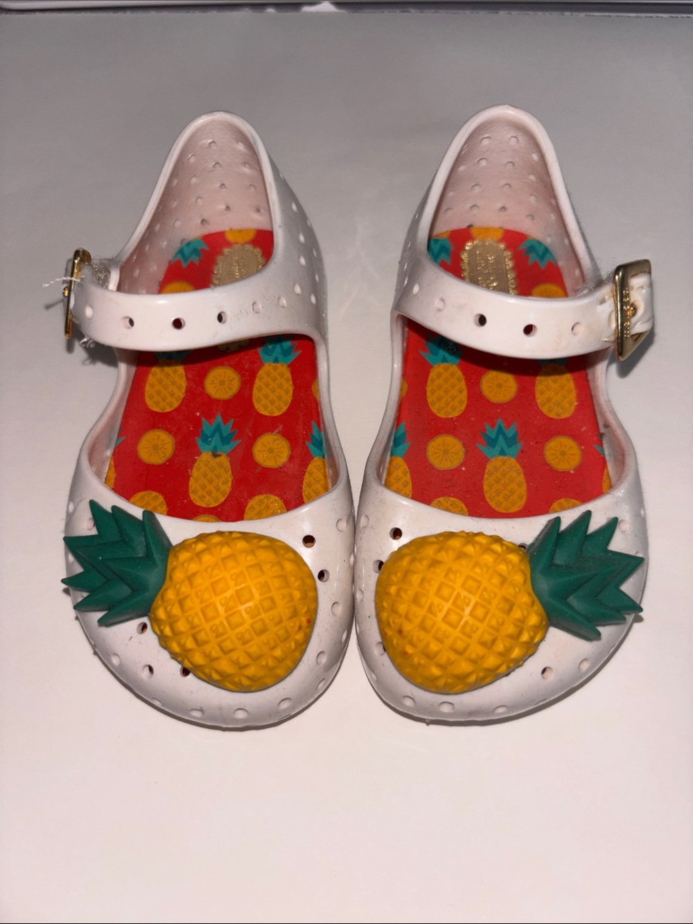Mini Melissa White Mary Janes with Yellow Pineapple Accent